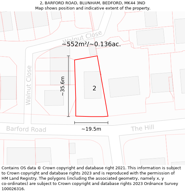 2, BARFORD ROAD, BLUNHAM, BEDFORD, MK44 3ND: Plot and title map