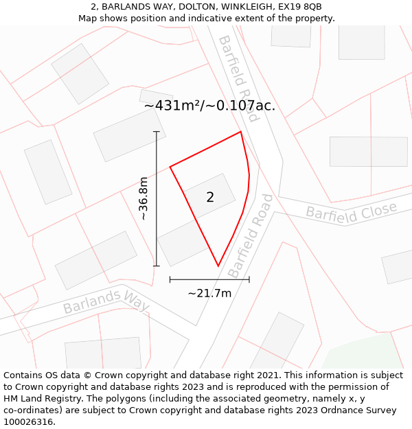 2, BARLANDS WAY, DOLTON, WINKLEIGH, EX19 8QB: Plot and title map