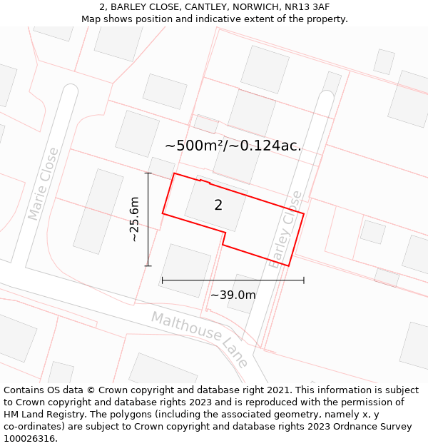 2, BARLEY CLOSE, CANTLEY, NORWICH, NR13 3AF: Plot and title map