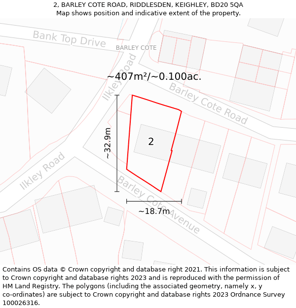 2, BARLEY COTE ROAD, RIDDLESDEN, KEIGHLEY, BD20 5QA: Plot and title map