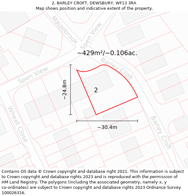 2, BARLEY CROFT, DEWSBURY, WF13 3RA: Plot and title map