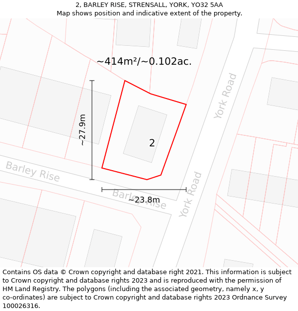 2, BARLEY RISE, STRENSALL, YORK, YO32 5AA: Plot and title map