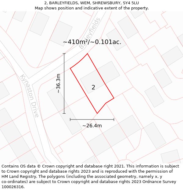 2, BARLEYFIELDS, WEM, SHREWSBURY, SY4 5LU: Plot and title map