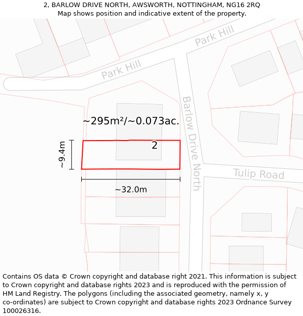 2, BARLOW DRIVE NORTH, AWSWORTH, NOTTINGHAM, NG16 2RQ: Plot and title map