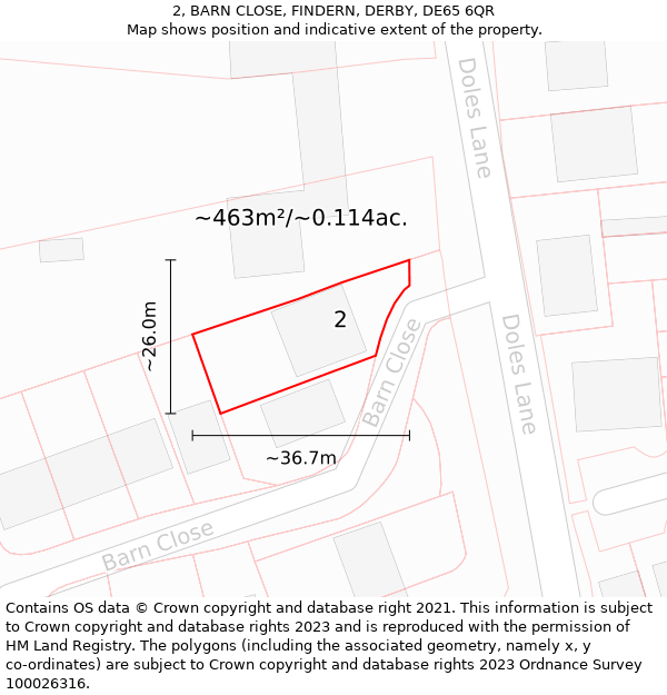 2, BARN CLOSE, FINDERN, DERBY, DE65 6QR: Plot and title map