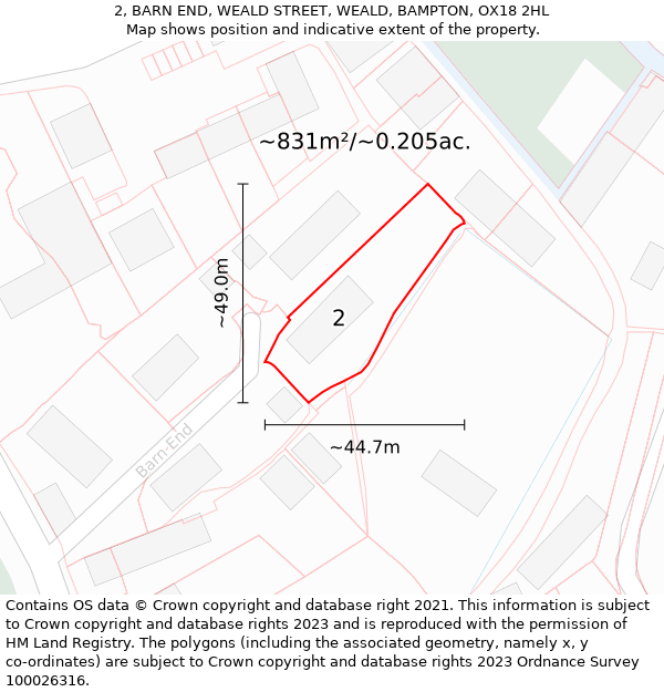 2, BARN END, WEALD STREET, WEALD, BAMPTON, OX18 2HL: Plot and title map