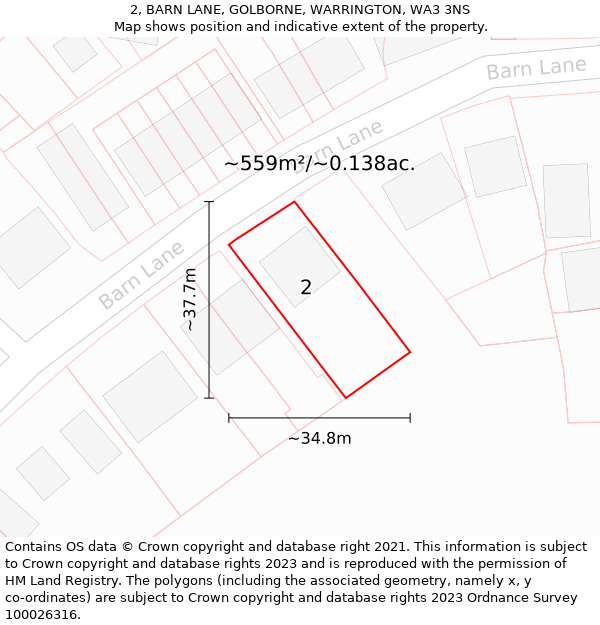 2, BARN LANE, GOLBORNE, WARRINGTON, WA3 3NS: Plot and title map