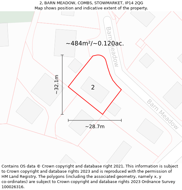 2, BARN MEADOW, COMBS, STOWMARKET, IP14 2QG: Plot and title map