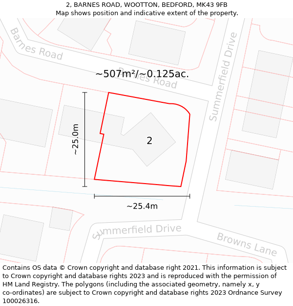 2, BARNES ROAD, WOOTTON, BEDFORD, MK43 9FB: Plot and title map