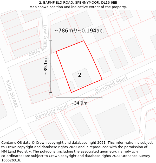 2, BARNFIELD ROAD, SPENNYMOOR, DL16 6EB: Plot and title map