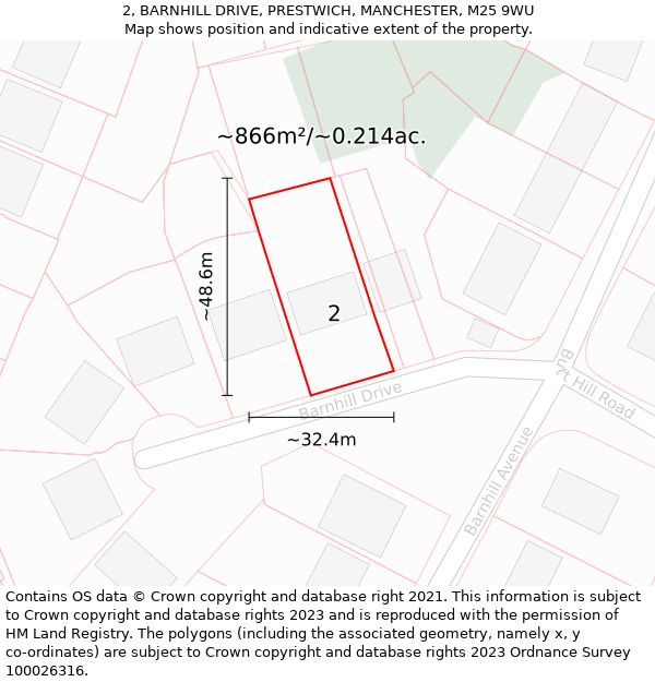 2, BARNHILL DRIVE, PRESTWICH, MANCHESTER, M25 9WU: Plot and title map