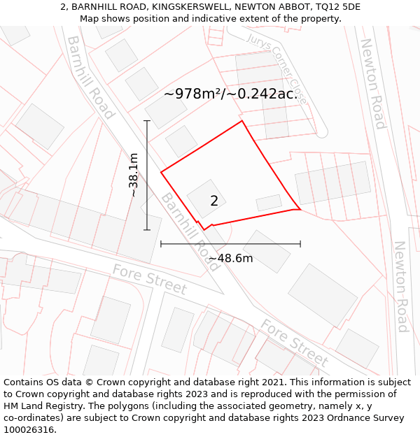 2, BARNHILL ROAD, KINGSKERSWELL, NEWTON ABBOT, TQ12 5DE: Plot and title map