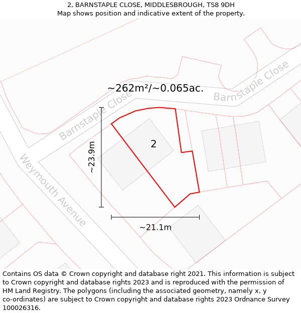 2, BARNSTAPLE CLOSE, MIDDLESBROUGH, TS8 9DH: Plot and title map