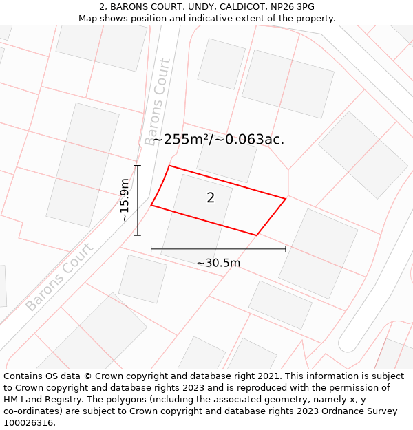 2, BARONS COURT, UNDY, CALDICOT, NP26 3PG: Plot and title map