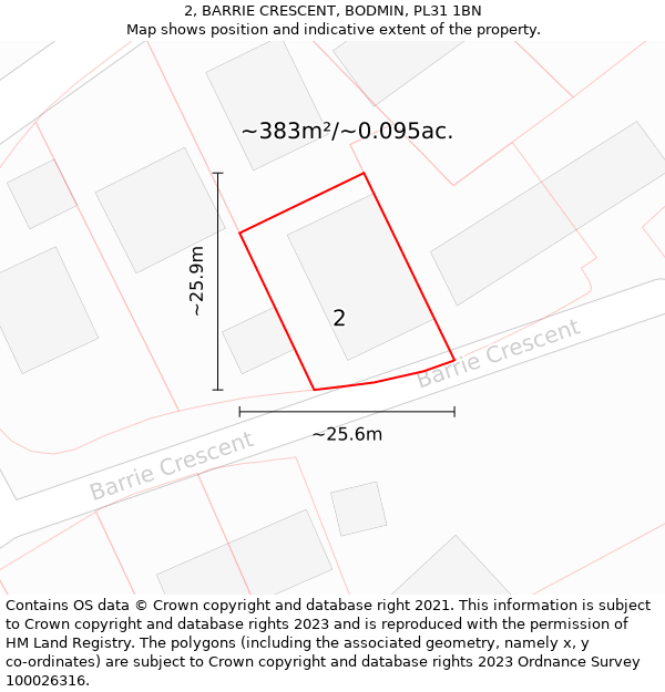 2, BARRIE CRESCENT, BODMIN, PL31 1BN: Plot and title map