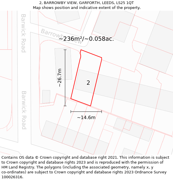 2, BARROWBY VIEW, GARFORTH, LEEDS, LS25 1QT: Plot and title map
