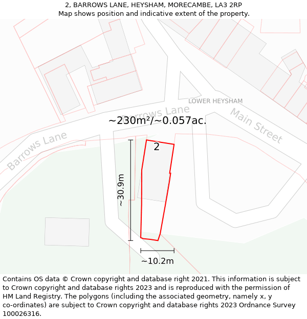 2, BARROWS LANE, HEYSHAM, MORECAMBE, LA3 2RP: Plot and title map