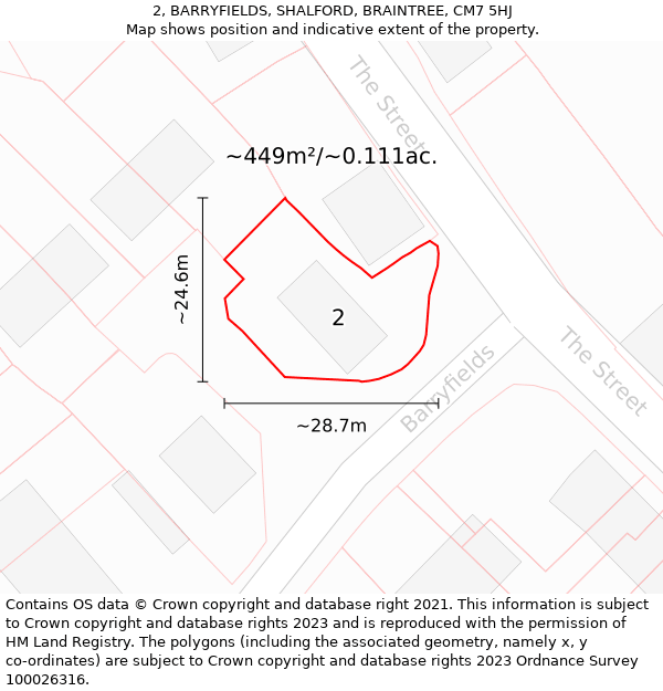 2, BARRYFIELDS, SHALFORD, BRAINTREE, CM7 5HJ: Plot and title map