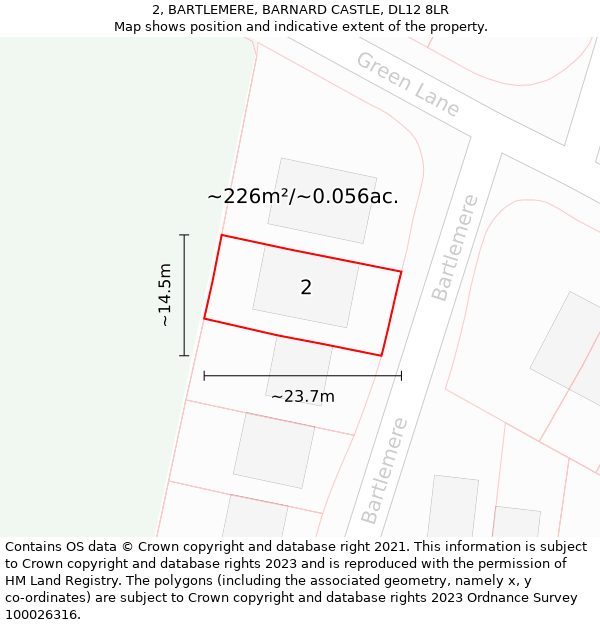 2, BARTLEMERE, BARNARD CASTLE, DL12 8LR: Plot and title map