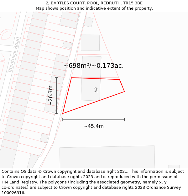 2, BARTLES COURT, POOL, REDRUTH, TR15 3BE: Plot and title map