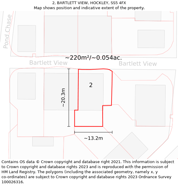 2, BARTLETT VIEW, HOCKLEY, SS5 4FX: Plot and title map