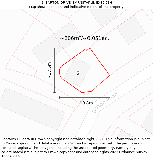 2, BARTON DRIVE, BARNSTAPLE, EX32 7SH: Plot and title map