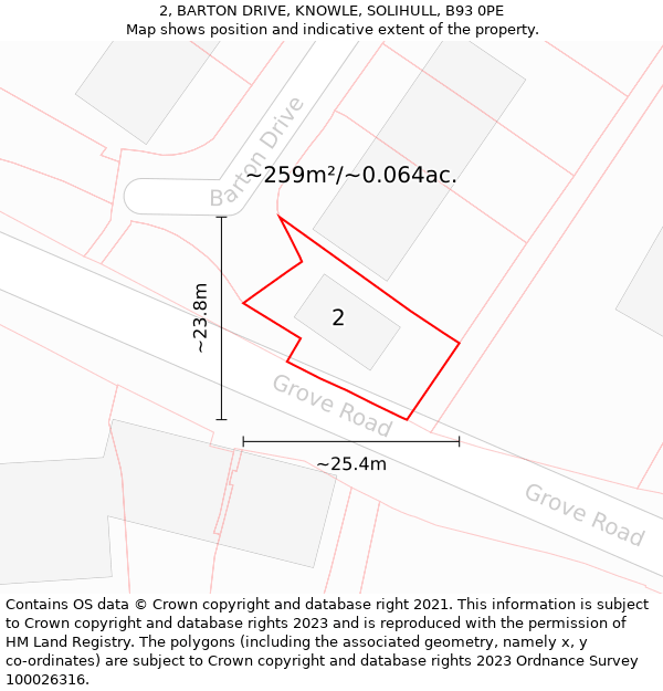 2, BARTON DRIVE, KNOWLE, SOLIHULL, B93 0PE: Plot and title map