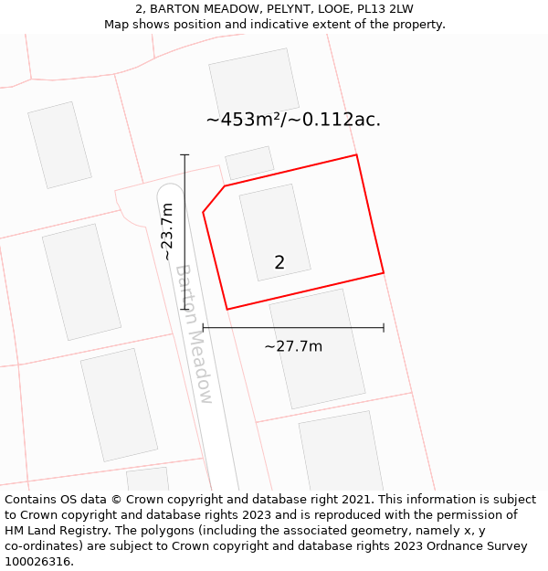 2, BARTON MEADOW, PELYNT, LOOE, PL13 2LW: Plot and title map