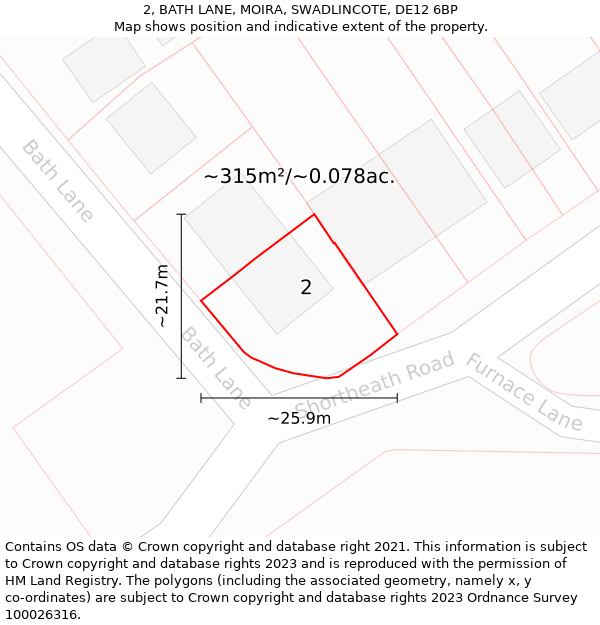 2, BATH LANE, MOIRA, SWADLINCOTE, DE12 6BP: Plot and title map