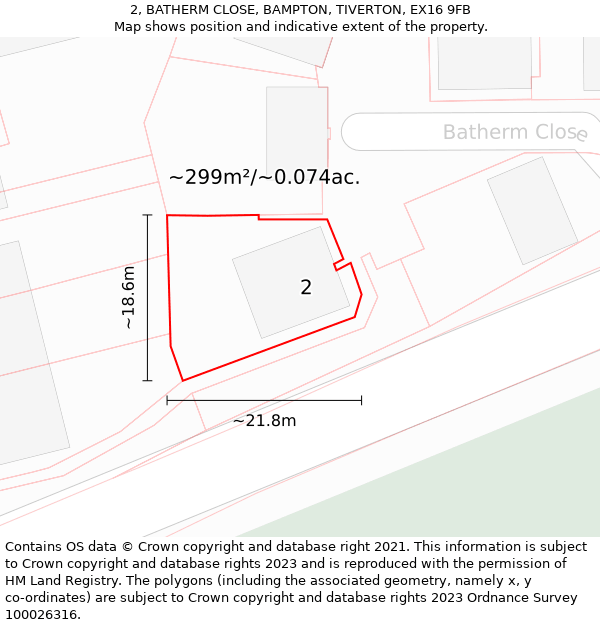 2, BATHERM CLOSE, BAMPTON, TIVERTON, EX16 9FB: Plot and title map