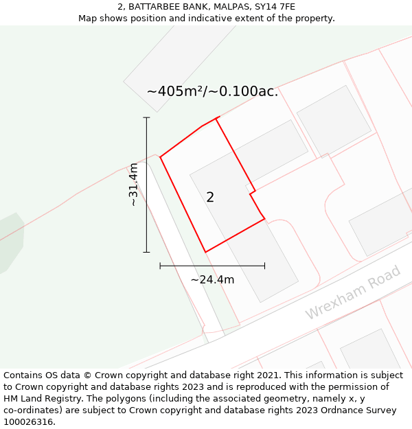 2, BATTARBEE BANK, MALPAS, SY14 7FE: Plot and title map