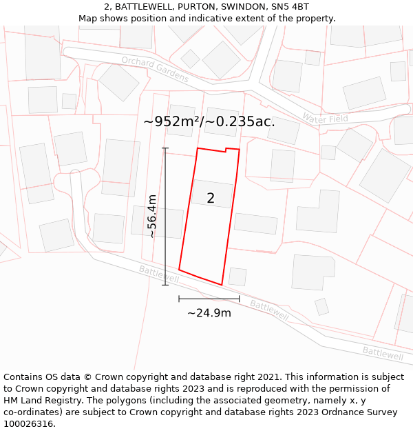 2, BATTLEWELL, PURTON, SWINDON, SN5 4BT: Plot and title map