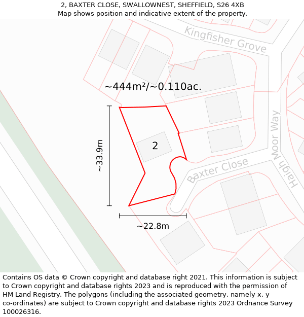 2, BAXTER CLOSE, SWALLOWNEST, SHEFFIELD, S26 4XB: Plot and title map