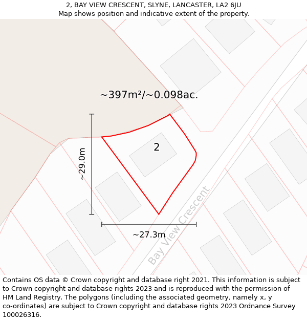 2, BAY VIEW CRESCENT, SLYNE, LANCASTER, LA2 6JU: Plot and title map