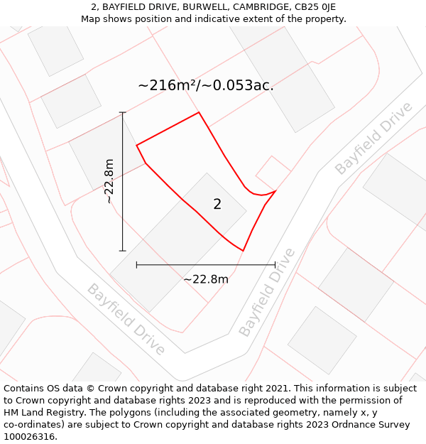 2, BAYFIELD DRIVE, BURWELL, CAMBRIDGE, CB25 0JE: Plot and title map