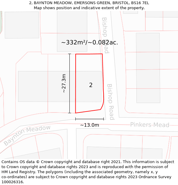 2, BAYNTON MEADOW, EMERSONS GREEN, BRISTOL, BS16 7EL: Plot and title map