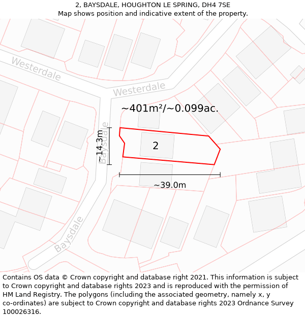 2, BAYSDALE, HOUGHTON LE SPRING, DH4 7SE: Plot and title map