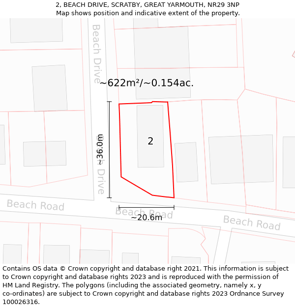 2, BEACH DRIVE, SCRATBY, GREAT YARMOUTH, NR29 3NP: Plot and title map