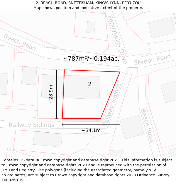 2, BEACH ROAD, SNETTISHAM, KING'S LYNN, PE31 7QU: Plot and title map