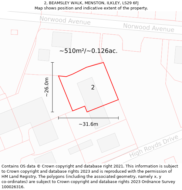 2, BEAMSLEY WALK, MENSTON, ILKLEY, LS29 6FJ: Plot and title map