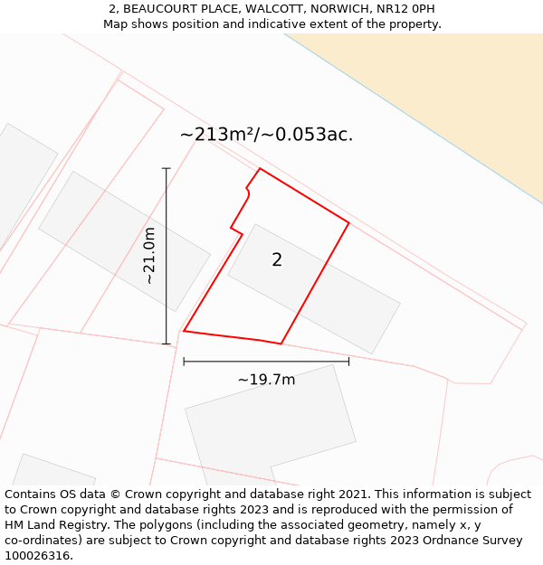 2, BEAUCOURT PLACE, WALCOTT, NORWICH, NR12 0PH: Plot and title map