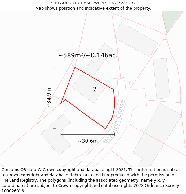 2, BEAUFORT CHASE, WILMSLOW, SK9 2BZ: Plot and title map
