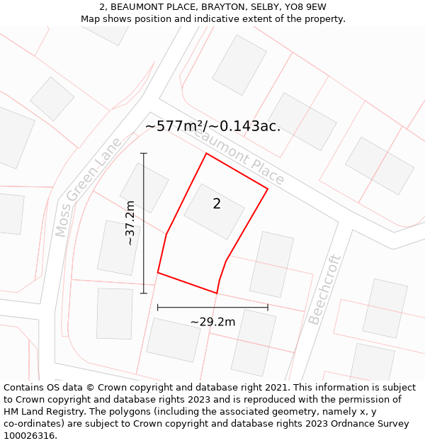 2, BEAUMONT PLACE, BRAYTON, SELBY, YO8 9EW: Plot and title map