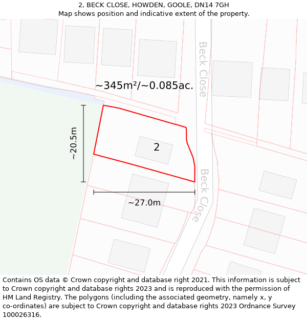 2, BECK CLOSE, HOWDEN, GOOLE, DN14 7GH: Plot and title map