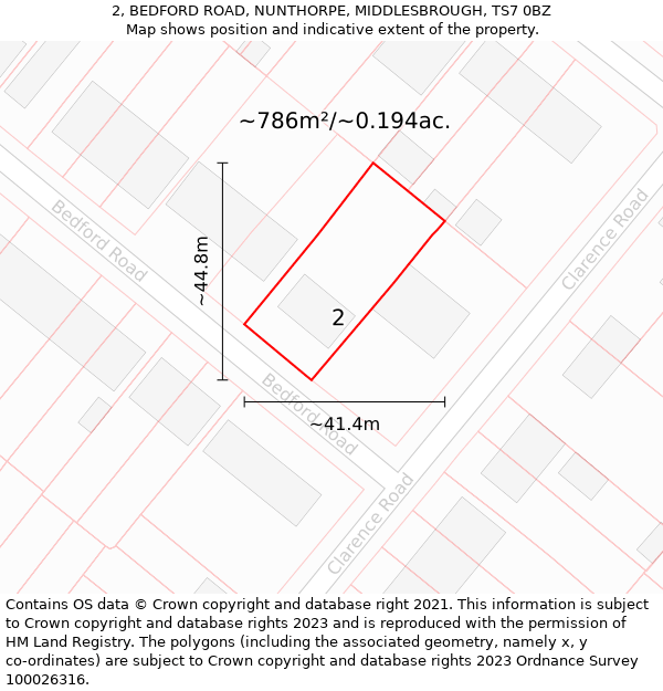 2, BEDFORD ROAD, NUNTHORPE, MIDDLESBROUGH, TS7 0BZ: Plot and title map