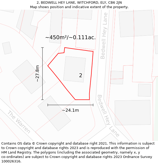 2, BEDWELL HEY LANE, WITCHFORD, ELY, CB6 2JN: Plot and title map