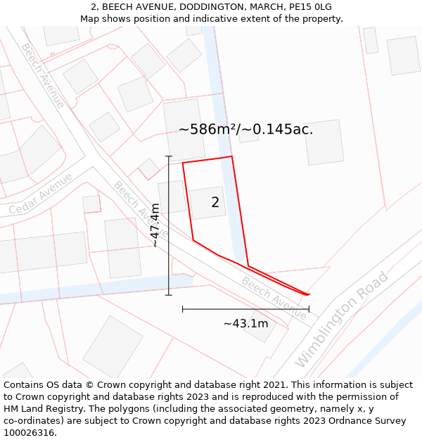 2, BEECH AVENUE, DODDINGTON, MARCH, PE15 0LG: Plot and title map