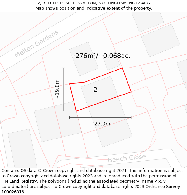 2, BEECH CLOSE, EDWALTON, NOTTINGHAM, NG12 4BG: Plot and title map