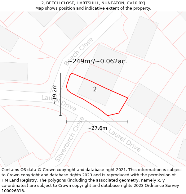 2, BEECH CLOSE, HARTSHILL, NUNEATON, CV10 0XJ: Plot and title map