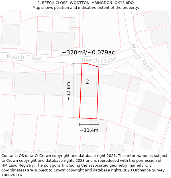 2, BEECH CLOSE, WOOTTON, ABINGDON, OX13 6DQ: Plot and title map